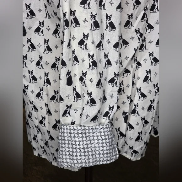 Talbots XL Dog Print Button Front Cotton Blouse Preppy Casual Shirt - Picture 6 of 10